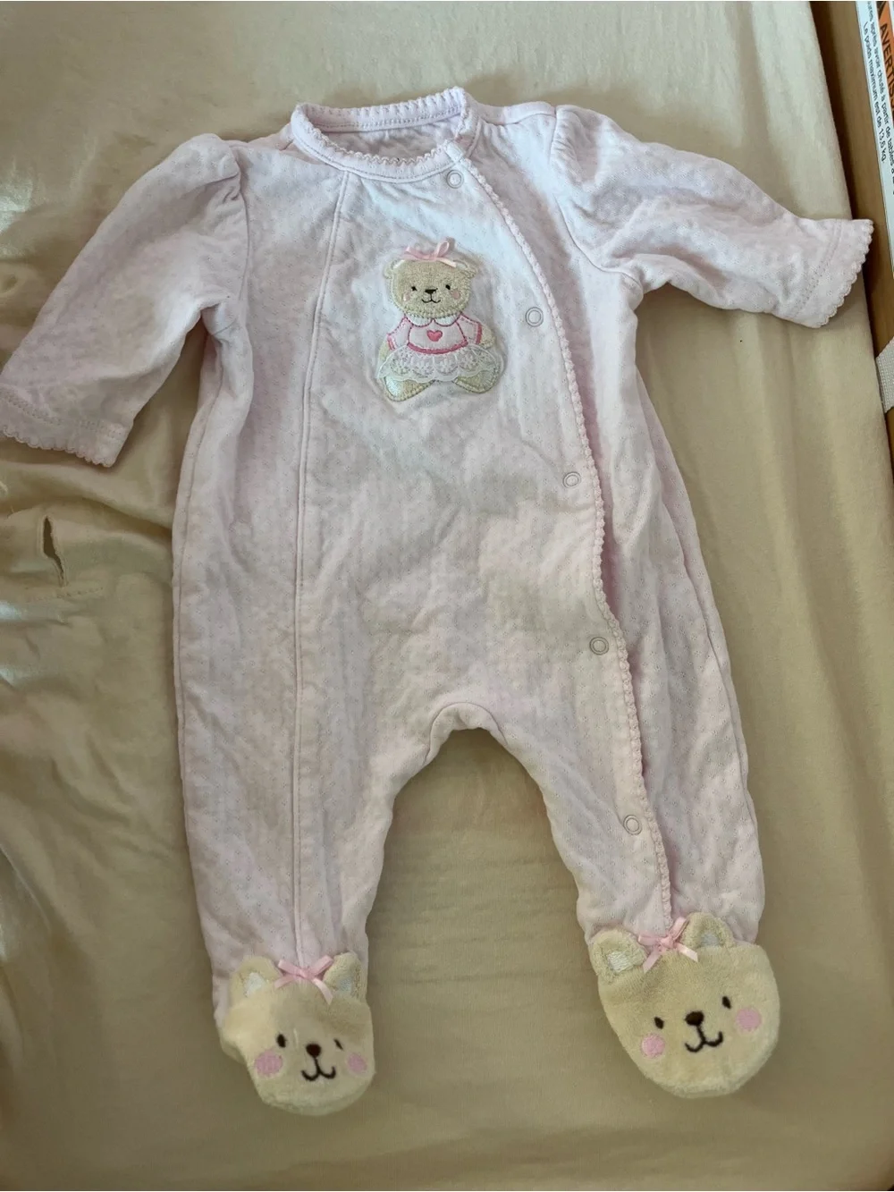 Little Me Light Pink Footed One-Piece with Bear Appliqué